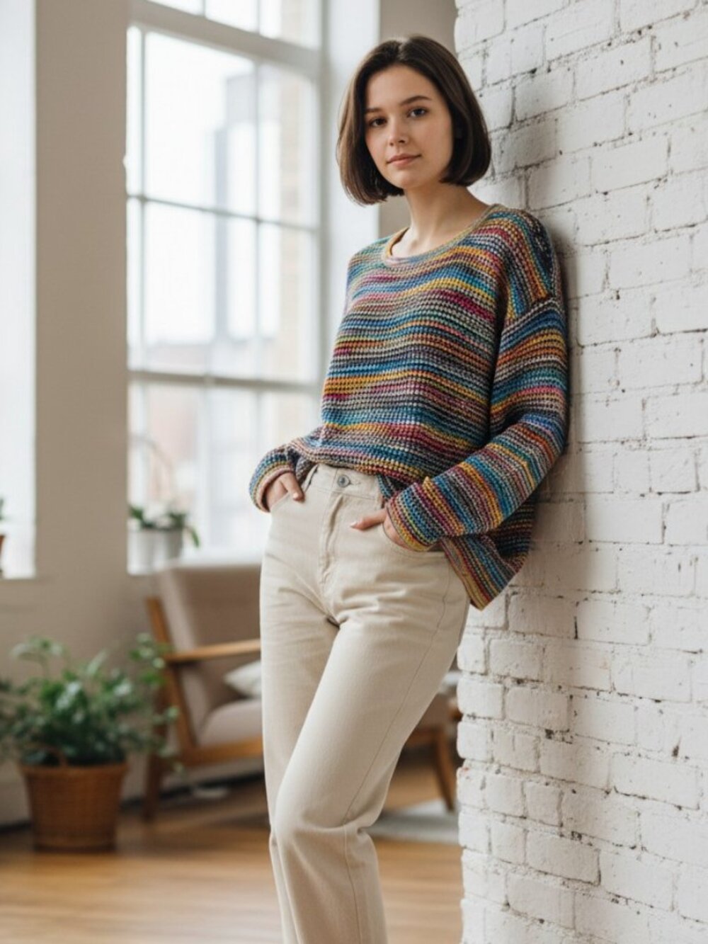 Peruvian Connection SZ L Multicolor Striped Pullover Sweater Cotton & Alpaca